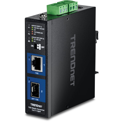TRENDnet TI-F711SFP Industrial 10G SFP+ Media Converter, IP50, DIN rail or wall mount